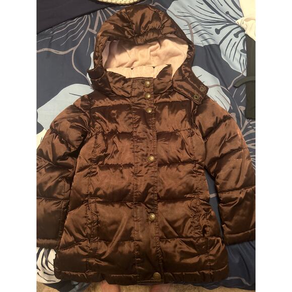 GUC Gap Kids Brown Puffer Coat Snaps Hooded Lined Size XS - Picture 1 of 6
